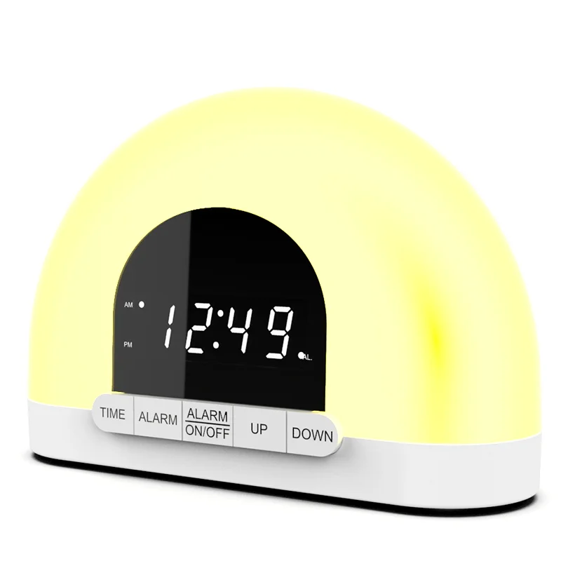 2024 Creative Semi Circular Warm Light Wake-Up Clock Smart Alarms Lights Bedside Table Lamp For Kids
