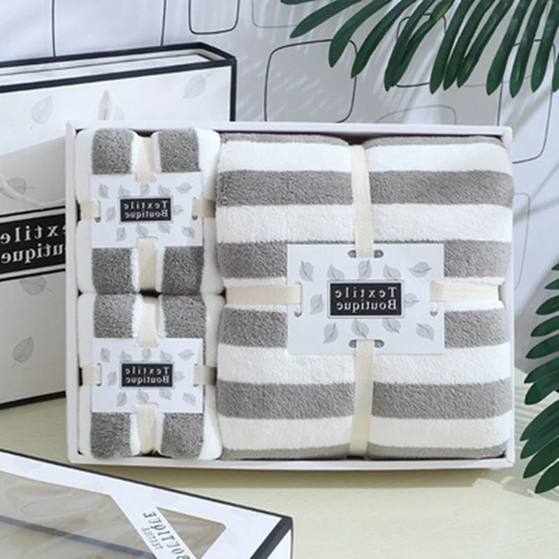 Custom Solid Bath Towel 100% Coral Velvet Deluxe Luxury Hotel Custom Gift Box Bath Towel Set