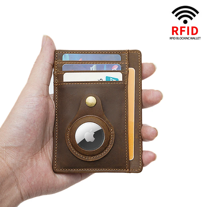 Новое поступление OEM RFID Блокировка TIDING тонкий передний карман Airtag кошелек держатель Crazy Horse натуральная кожа зажим для денег