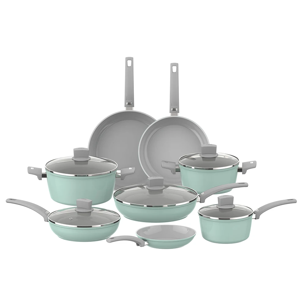 13 Pcs Cookware Set Kitchen Cooking Aluminum Ceramic Coating Pan Lime Green Cooking Pots And Pans