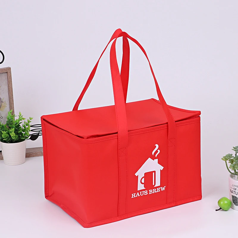 Red Minimalist Design Eco-Friendly Reusable Non Woven Cooler Bag for Picnic Takeaway