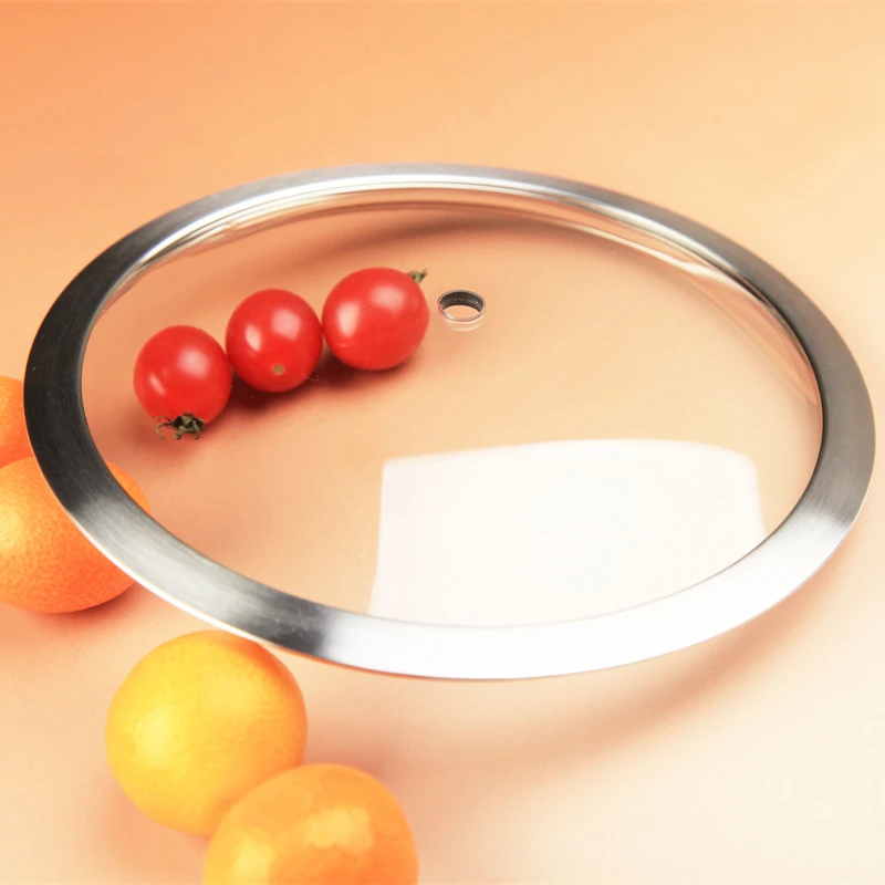 F type 4mm Clear transparent glass high dome round tempered glass lid with wide rim  for non-stick pan frying pan cookware