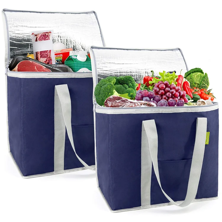 Large Capacity Reusable Shopping Grocery Thermal Non Woven Insulated Folding Cooler Tote Bag