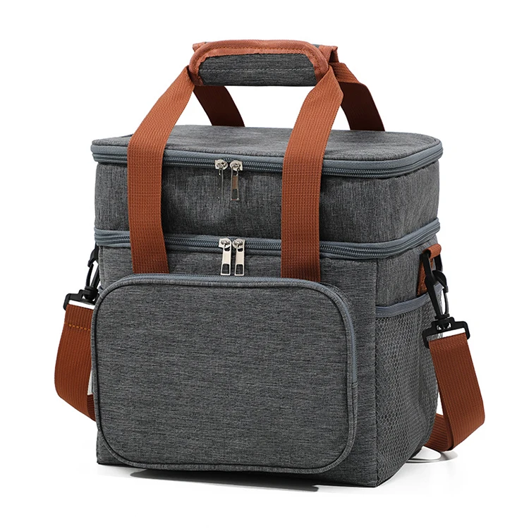 Large capacity double layer camping waterproof cooler insulated dual compartment men shoulder lunch food bag
