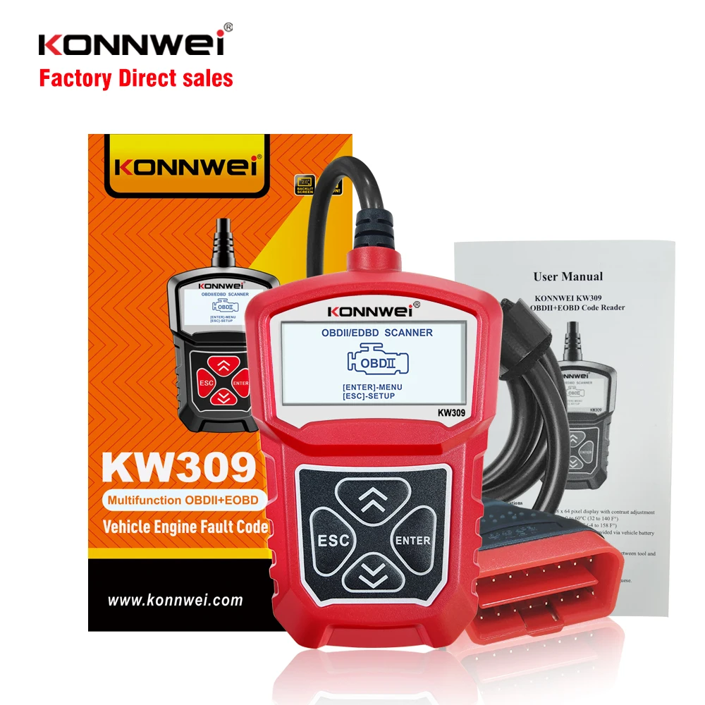 Konnwei автомобильный obdii escaner KW309 считыватель кодов OBDII Автомобильные диагностические инструменты