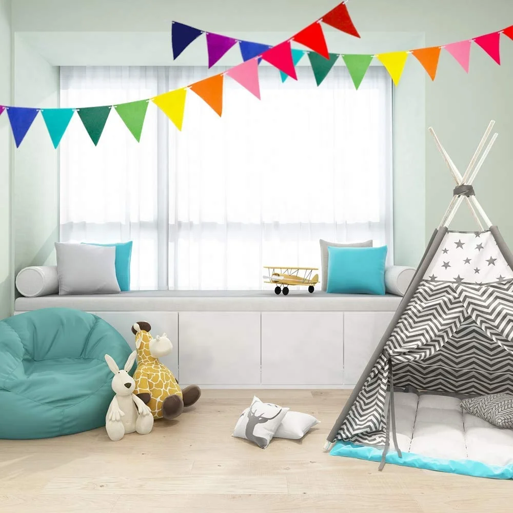 Wholesale Small MOQ Cheap Decoration Custom Colorful Felt Triangle Party Pennant String Happy Birthday Flag