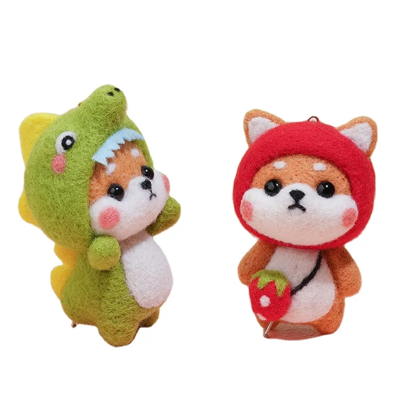 Wholesale Wool Felt Poke Poke Doll Cartoon Couple Creative Shiba Inu Handmade New Year Gift