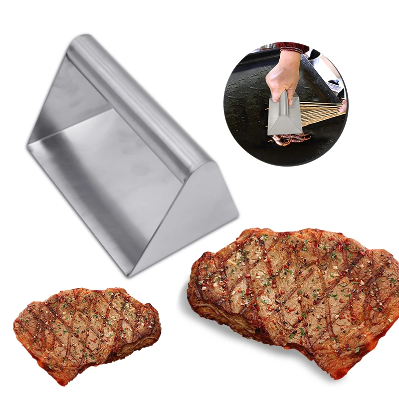 High quality BBQ kitchen grill tools stainless steel rectangle flat meat press