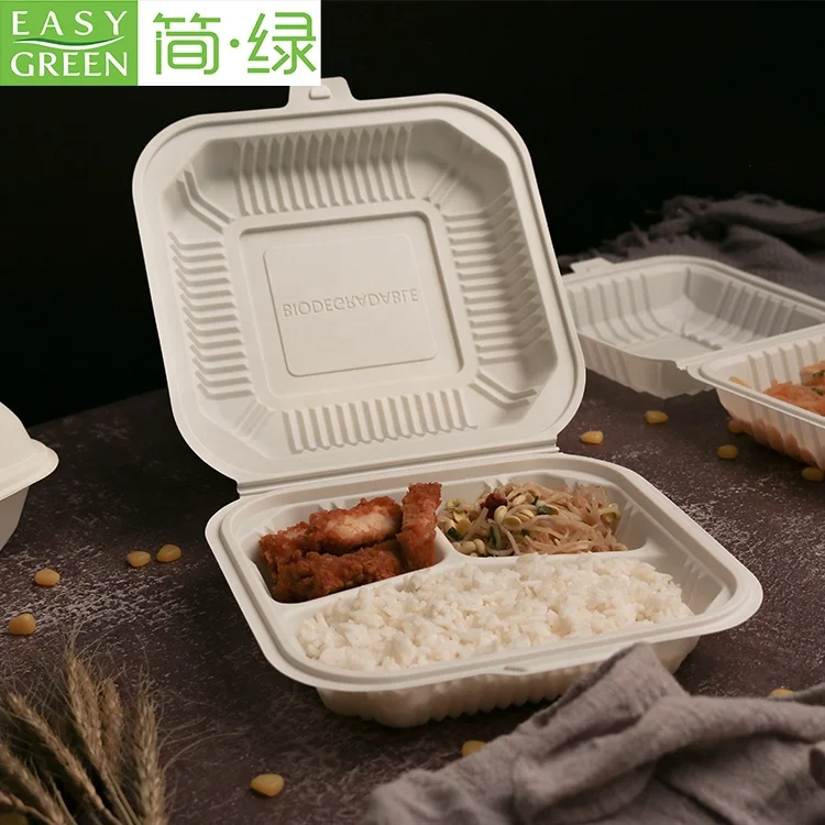 Easy Green Biodegradable Disposable Restaurant Takeout Cornstarch 3 Compartment Food Container