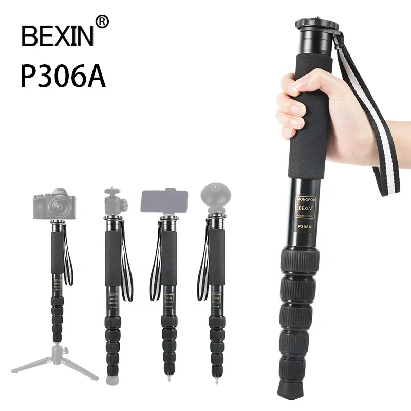 BEXIN Aluminum Lightweight Portable Monopod Triangle Brace Extension Pole Travel Hiking Stick for Camera Head Phone Clip Compass