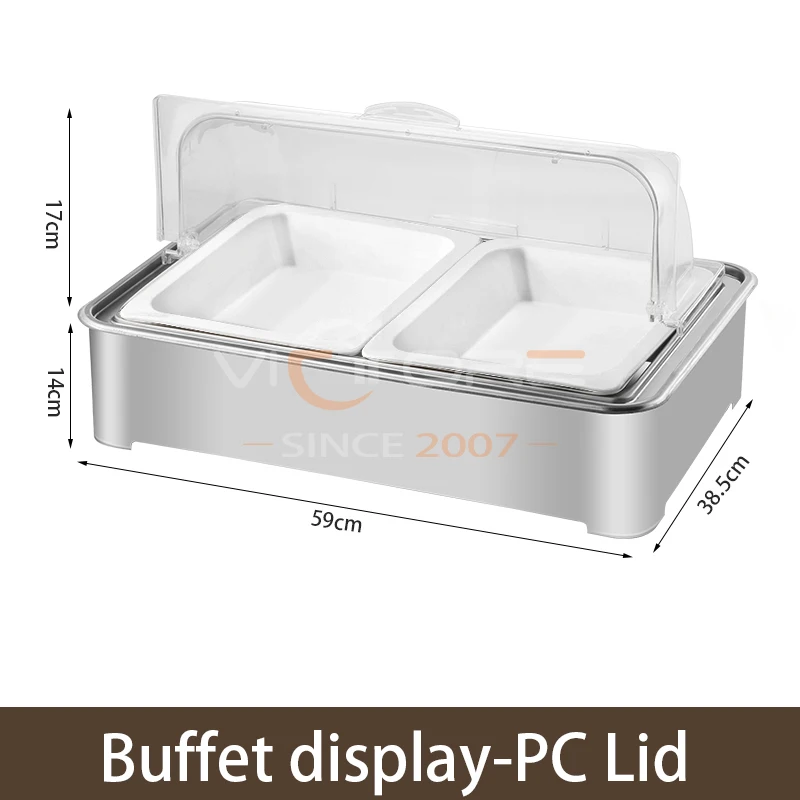 Party Restaurant Buffet Equipment Cooling System Cold Food Display Pans Cold Food Pans Display Case With PC Roll Top Cover
