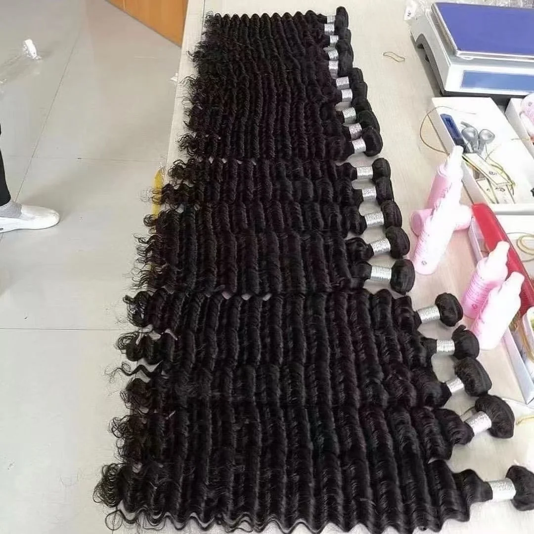 100Human Hair Bundles Wholesale Kinky Curly Weft Hair Extension Weft Body/Deep Wave Nature Color Straight With Baby Hair