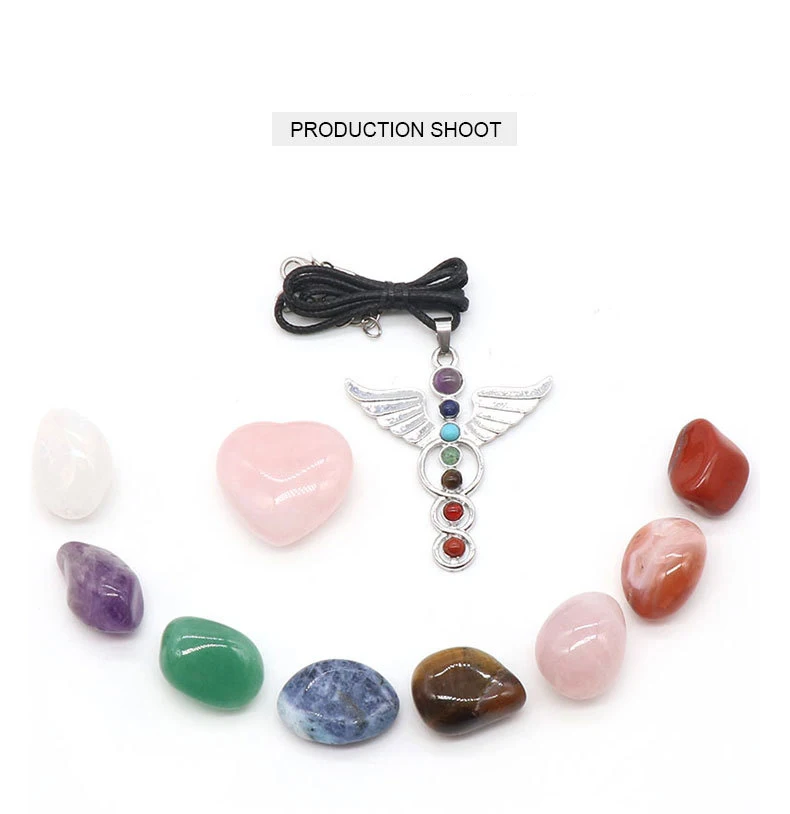 2022 Hot Selling Crystal angel necklace Collection Chakra tumbled polished Stones Set gift box Reiki for Meditation or Ritual
