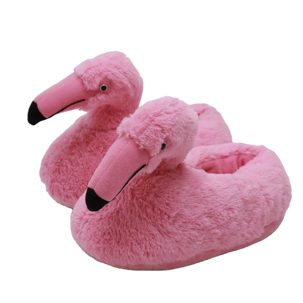 Winter cute cartoon warm love flamingo children plush slippers women wholesale