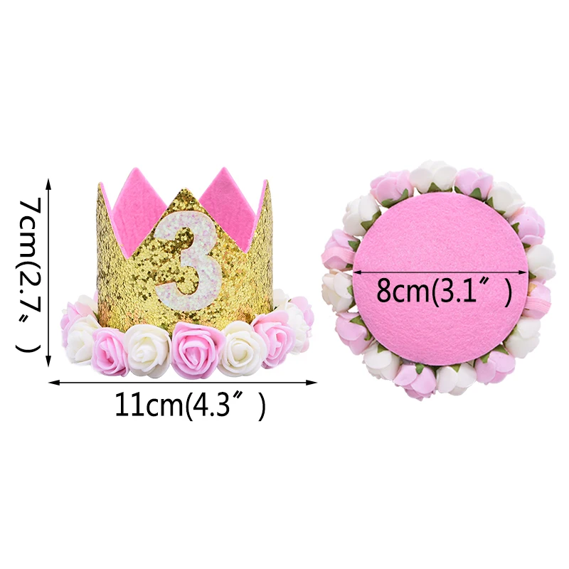 1PC Baby Girl Happy Birthday Party Hats Kids One Year Flower Princess Crown Headband Baby Shower 1st Birthday Decor Party Supply