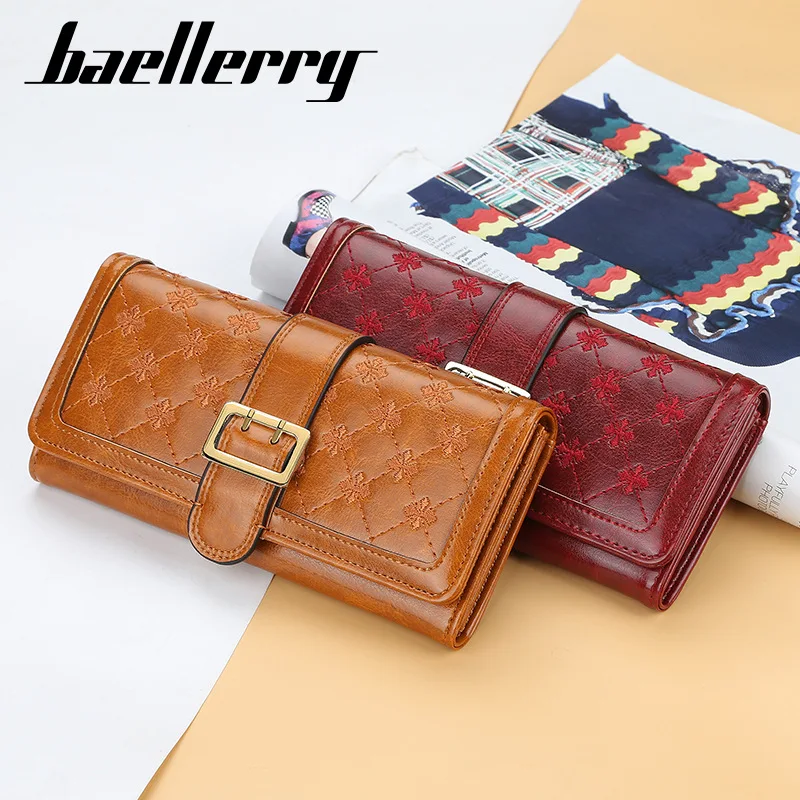 Baellerry N1819 New Style Multifunction Simple Long Pin Buckle Four-leaf Clover Women Wallet With Cell Phone Pocket