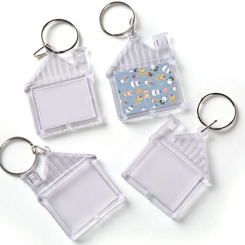 New Arrival Competitive Price Cheap Customised Plastic Key Chain Keyring House Shape Blank Photo Frame Acrylic Keychain