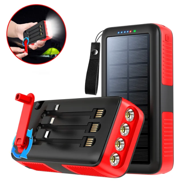 Private model with line solar power bank, 30000 mAh hand crank power bank,outdoor mobile power supply manufacturer