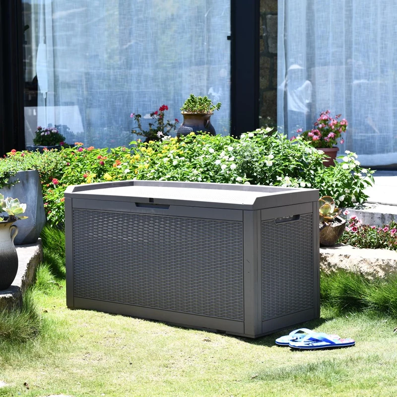 Pool Deck Box Garden Outdoor Plastic Rattan Storage Box Waterproof