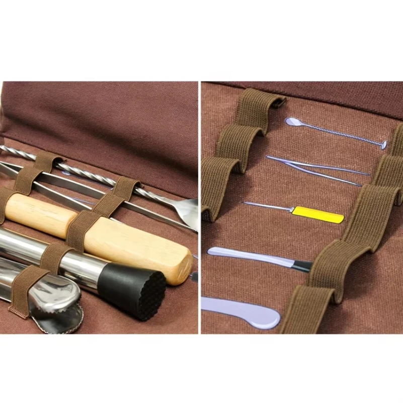 Wholesale Custom 17-Piece Professional Bar Tool Set Stainless Steel Travel Bartender Kit Portable Canvas Bag Cocktail Shaking