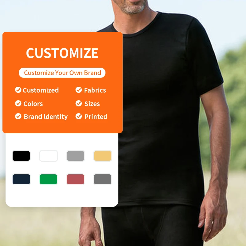 Enerup Custom Men Shirts Merino Wool Plus Size t Shirt Crew Neck Shirts for Man