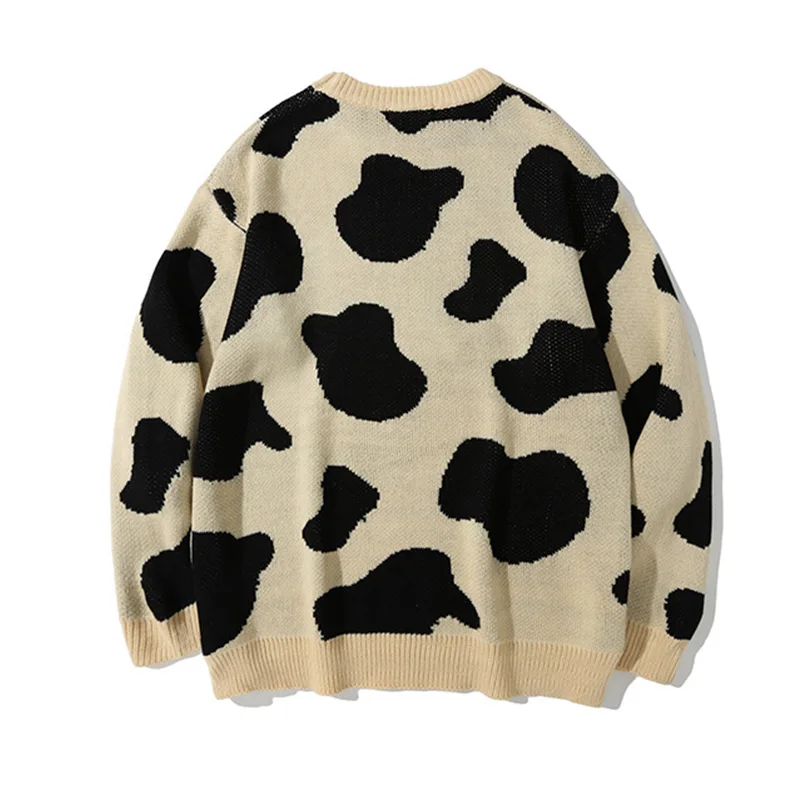 AW 2022 oversized desgin cow jacquard knitted pattern round neck casual pullover sweater