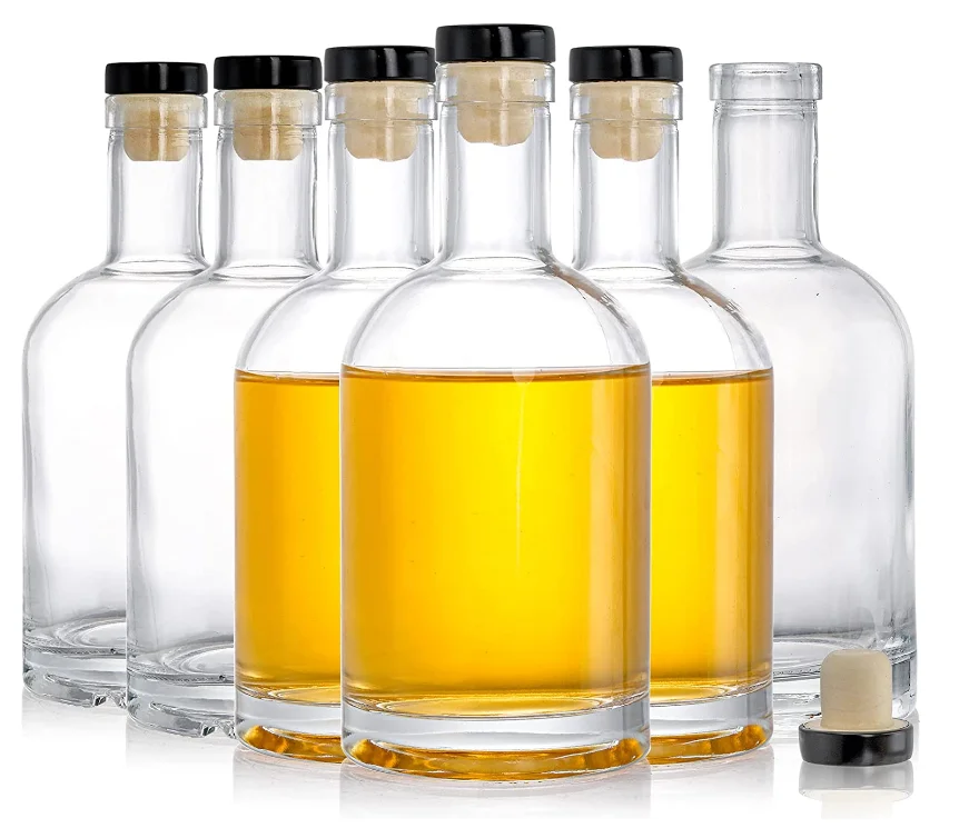Glass Liquor Bottles with Cork,500ml 750ml 1liter Clear empty Wine Bottles, Vodka Whisky Rum Gin Bottle