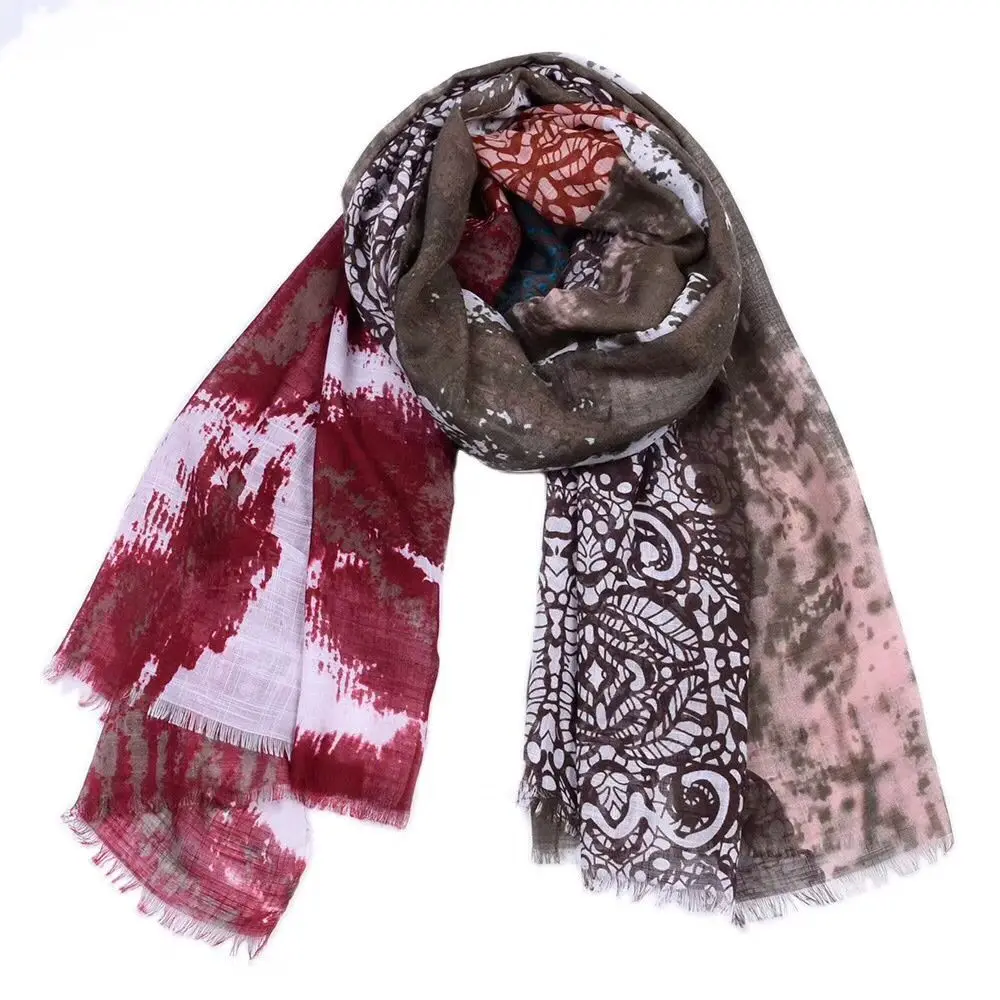 Fancy muslim style cotton hijab tie dye cotton scarf flower printed shawls light weight soft texture for women
