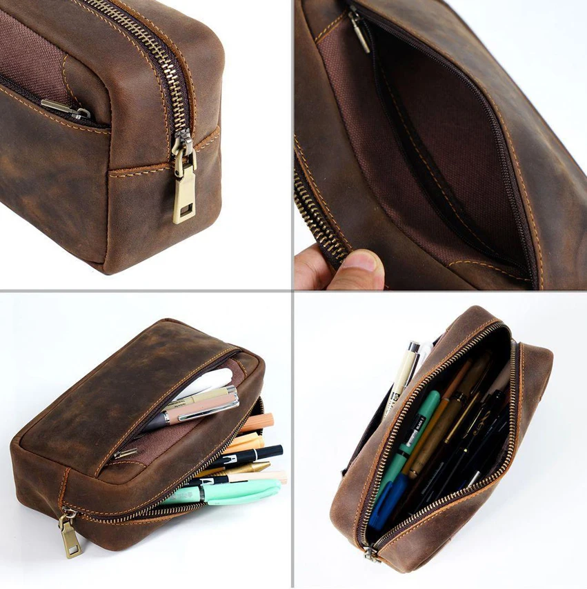 ya354 Crazy Horse Leather Toiletry Bag Women Dopp Kit Bag for Men Shaving Bag