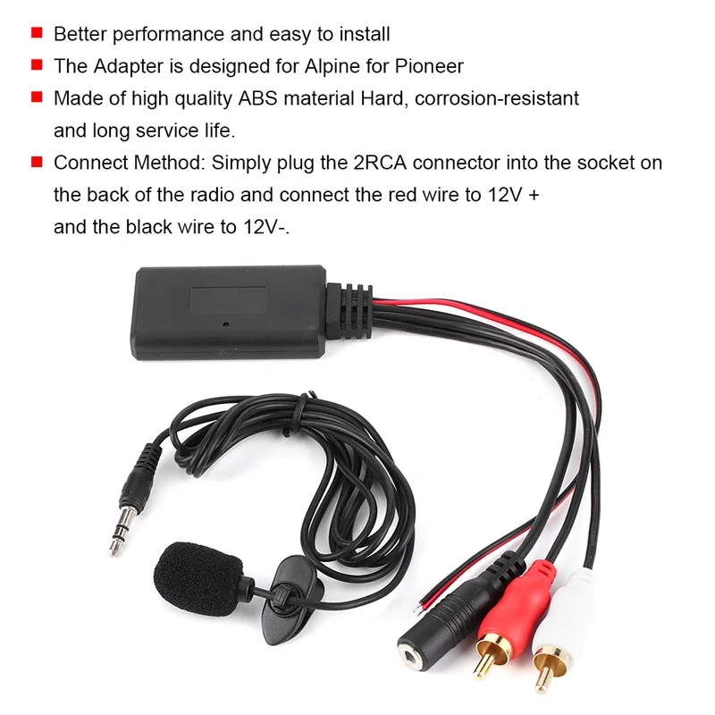 20cm Cable Car Radio Adapter Module AUX Module 2 Cable Adapter with HandsFree Microphone White Black Red Sounds Better With Mic