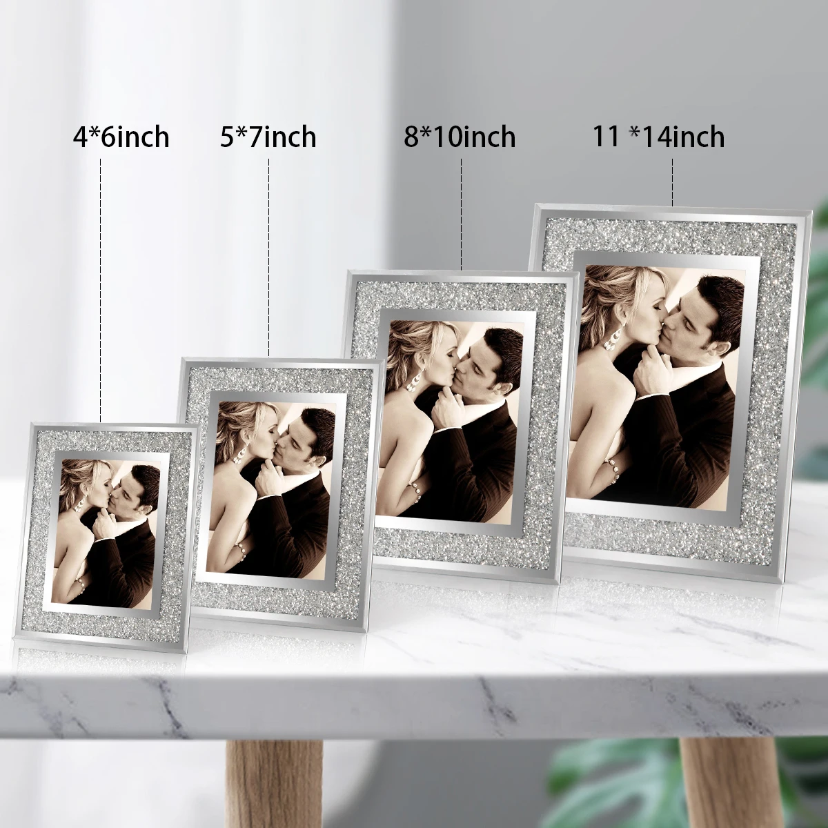 Декоративная рамка для фотографий 4x6 дюймов 5x7 8x10 Серебряный держатель фото стеклянное зеркало со сверкающими кристаллами настольного