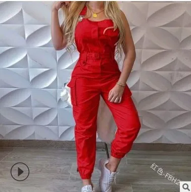 jumpsuit women casual playsuit sleevelessloose preppy style pants with belt elegant casual pocket overalls palysuts