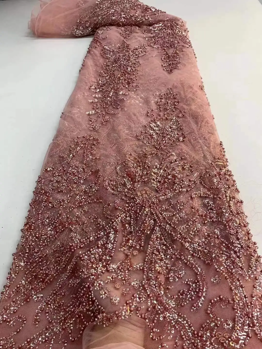 Good quality sequins lace beautiful Italy sequin beaded lace fabric luxury for wedding
