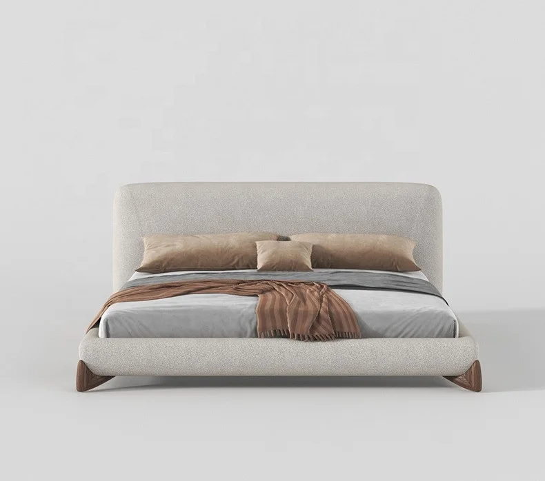 Best selling wooden bed with back round fabric bedroom furniture modern minimalist style high quality product