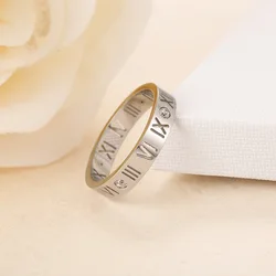 2021 Fashion Designs Couples Creative Jewelry Rose Gold 18K Roman Numerals Titanium Steel Ring With Diamonds