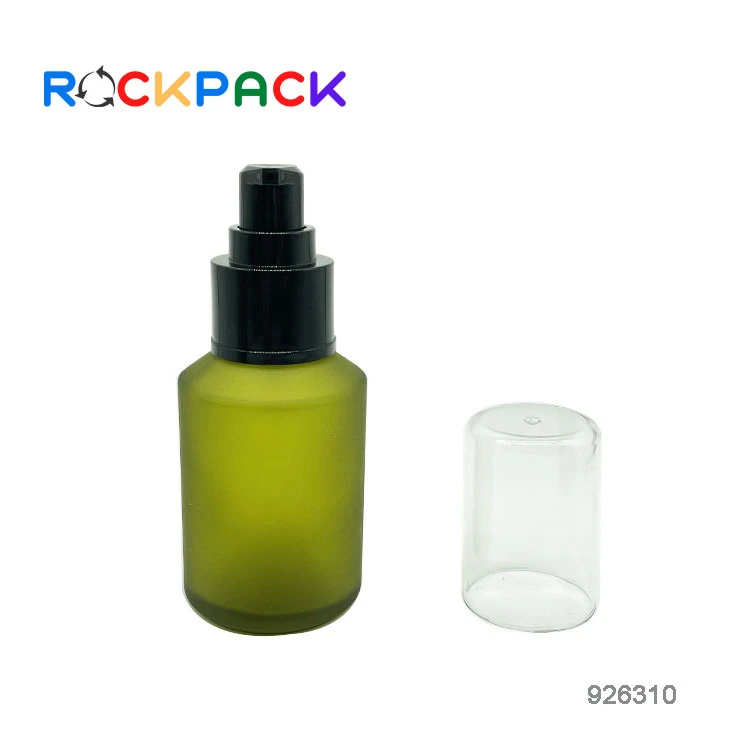 30ml 60ml Skin care cosmetic frosted green lotion pump foundation glass bottle