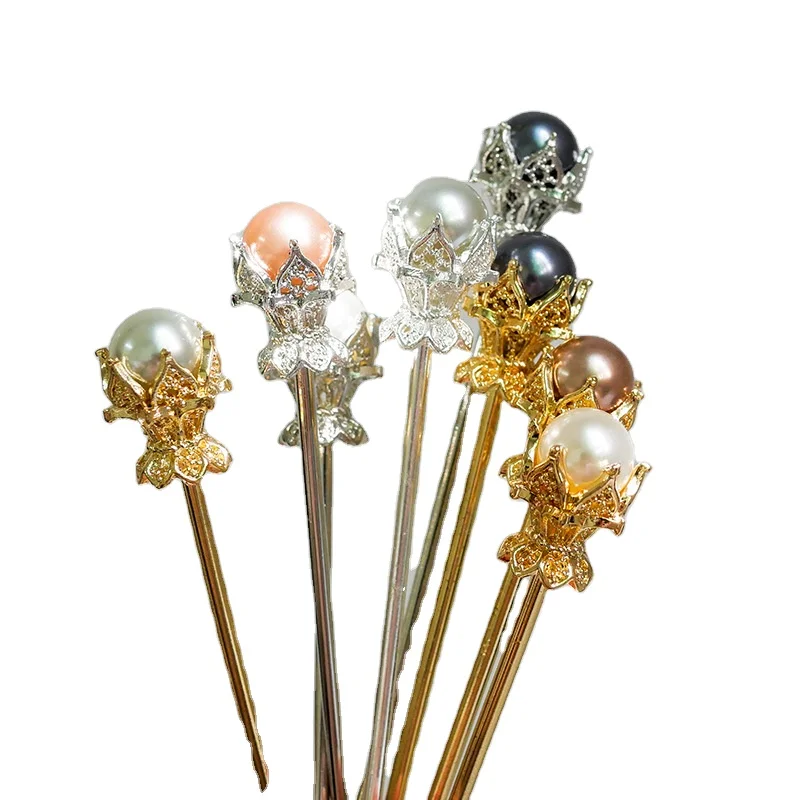 One-word hairpin Noble pearl hair fork plain hairpin modern ancient style hairpin headwear daily ball head dish hair ornaments