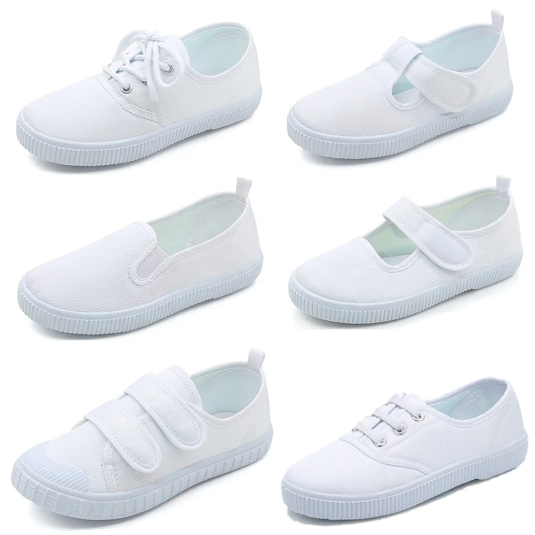 Hot 22-40 Size Student White Color Shower Dance Breathable Rubber Sole Canvas Crab Kids School Shoes