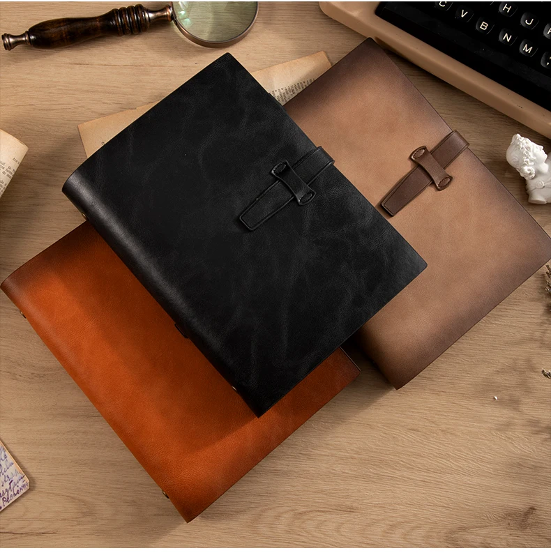 A5 A6 custom Vintage Second Layer Cowhide Handmade genuine leather Removable Business Loose-leaf diary journal Buckle Notebook