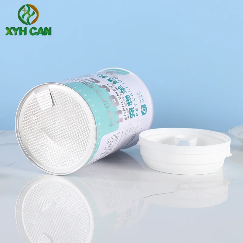 High-Grade Tin Metal Packaging Pet Milk Powder Cans Custom Color Printing Shape Easy-to-Tear Lid + Plastic Lid Custom Capacity