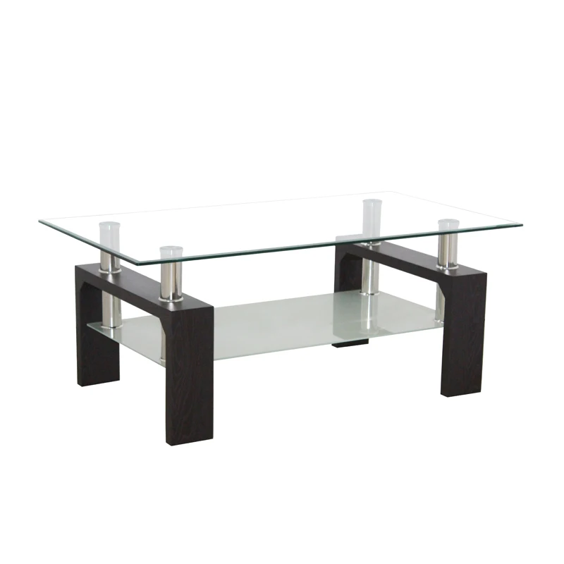 Wholesale Modern Cheap  Living Room Furniture Tempered Glass Top Wooden MDF Legs Coffee Table Tea Table