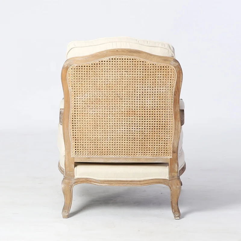 Hand carved cane back dining chair antique Wooden French Style cushion sofa/armchair(CH-300-Oak)