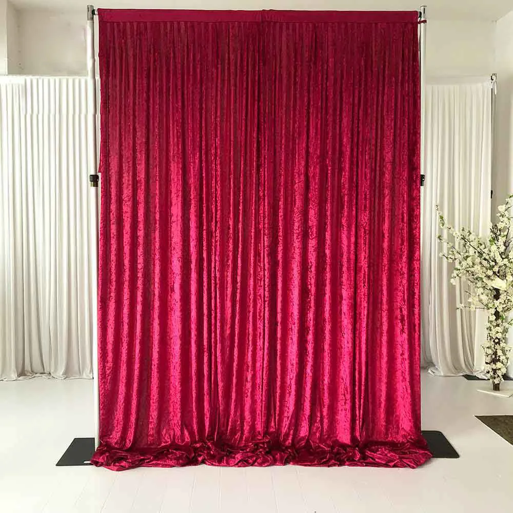 Luxury Wedding Party Stage Velour Back Drop Background Drapes blackout Curtain 5ft x 10ft Burgundy Red Velvet Crushed Backdrop