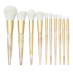 high end professional yellow Laser marbled conical plastic handle 10pcs/set synthetic makeup brushes