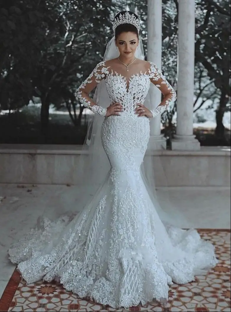2024 Luxury Lace Hand Beaded Plus Size African Mermaid Tail Bridal Gown Wedding Dress