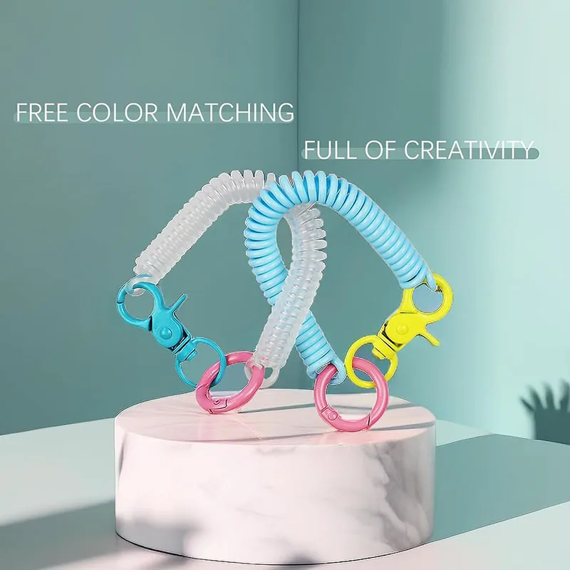 Retractable Coil Spring Keychain With Keyring Lobster Clasp Spiral Wrist Coil Elastic Anti-Lost Carabiner Stretch Key Cord Rope