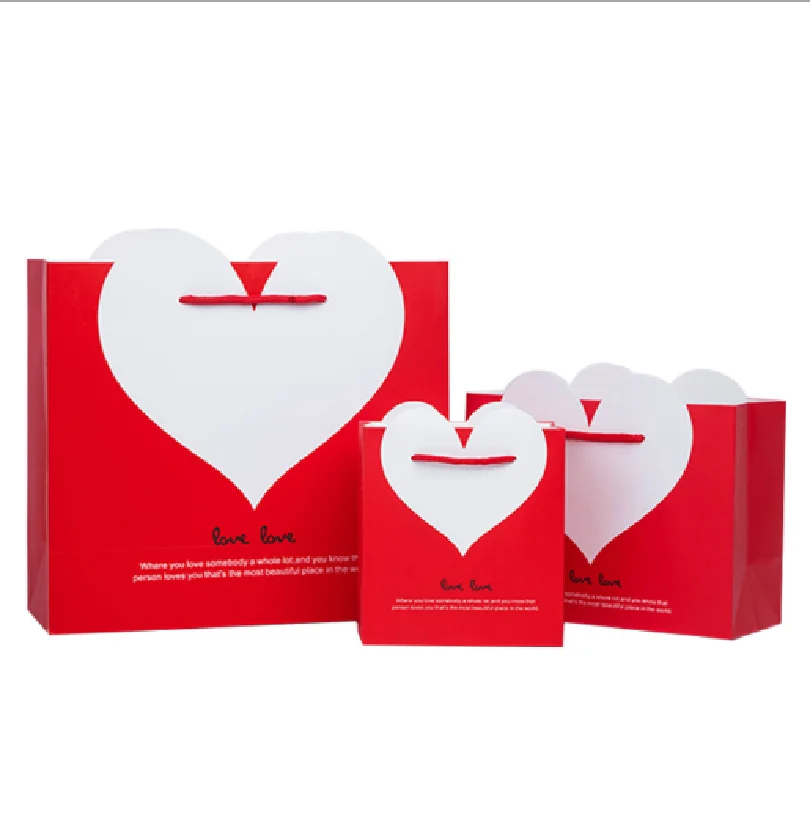 Accept custom logo shape of love wedding candy gift wrapping paper handle bag