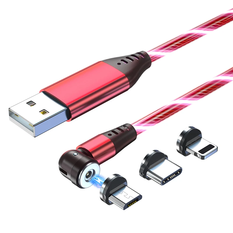 
Luminous 540 degree rotating LED Flowing Light Magnetic Phone Cable On Stock USB Cable for Micro/i-product / Type C 