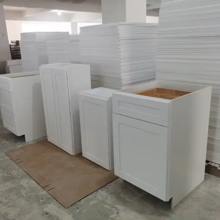 Plywood Ready Made White Shaker Kitchen Cabinets Factory Price Discontinued