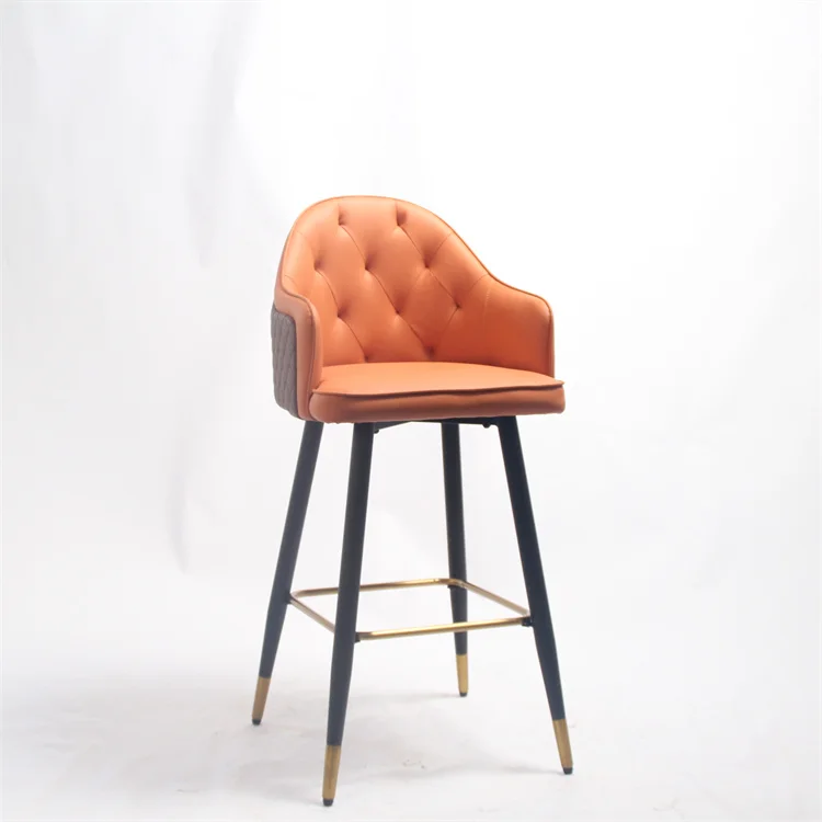 Оптовая продажа, OEM, оранжевая подушка, металлическая ножка для гостиной, барный стул, современный роскошный стул для бара
